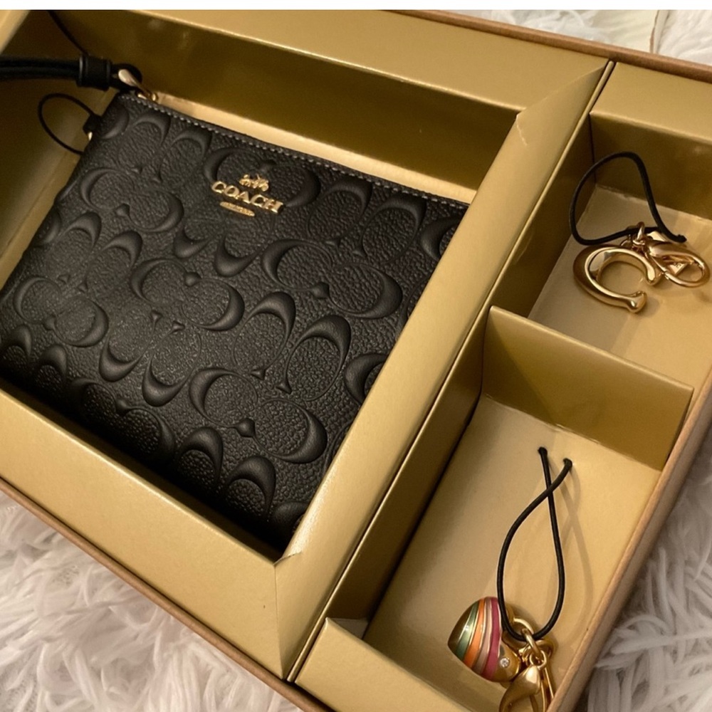 Coach Black Embossed Key & Card Holder